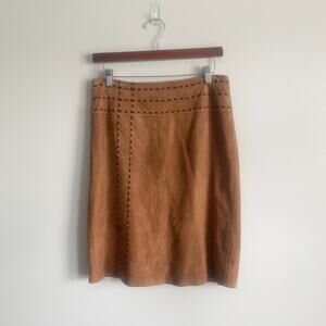 VS2 Vintage Brown 100% Goat Suede High Rise Above Knee Length Skirt Y2K‎ Size 8